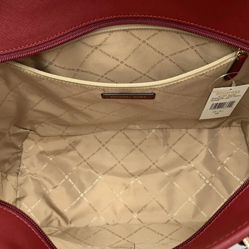 MICHAEL KORS 
Large Top Zip Shoulder Saffiano Leather Tote Bag Dark Cherry - Picture 10 of 15